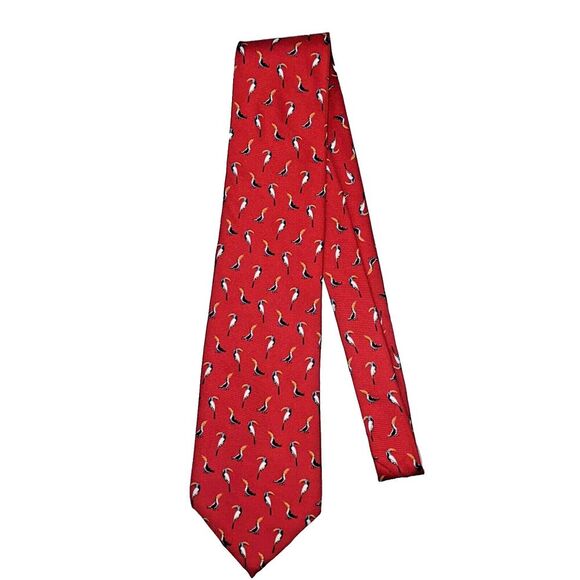 Lauren Ralph Lauren Red Toucan Silk Tie Novelty Classic Preppy - Picture 1 of 6